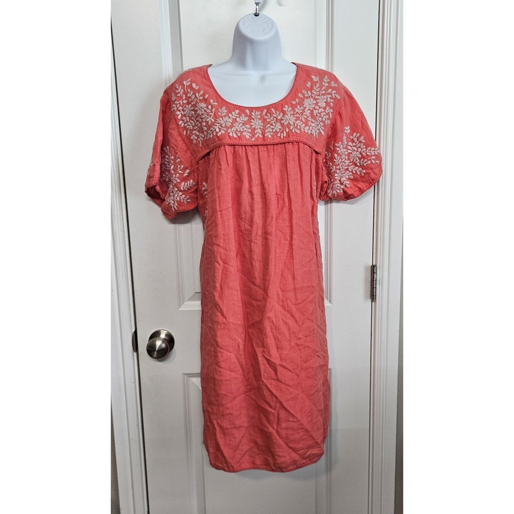 ROLLER RABBIT Roberta Embroidered Lined 100% Linen Tunic Dress Size XL